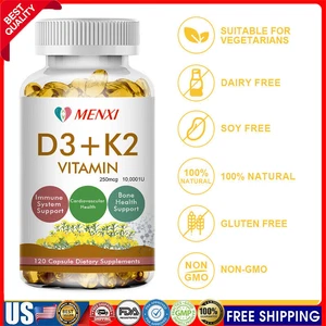 Vitamin D3 10000 IU + K2 MK7 250mcg Immune Support Strong Bones 120 Capsules NEW - Picture 1 of 14