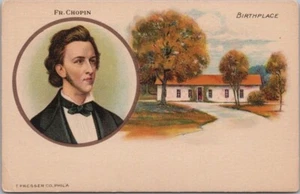Retrato postal/lugar de nacimiento vintage del compositor Frederic Chopin de 1900 - SIN USAR - Imagen 1 de 2