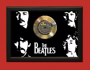 Beatles 3 Poster Art Wood Framed 45 Gold Record Display C3 - Picture 1 of 4