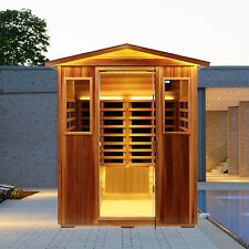 Outdoor 4 Persons Sauna Room Red Ceder Wood Far Infrared Saunas Low EMF Detox