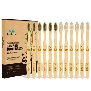 Bamboo Charcoal Toothbrush Extra Soft Bristle Natural Toothbrush 12 Pack - Picture 1 of 8