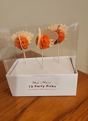 NIP SET 12 MERI MERI Thanksgiving Turkey Cupcakes/Appetizer Party Picks SHIP FR - Image 1 of 3