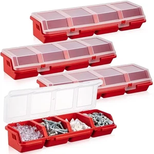 1Pcs 4 Compartments Parts Storage Box Blue Red Tool Part Container Bin - Picture 1 of 14