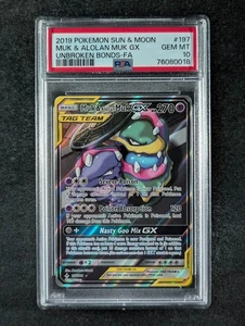2019 Pokemon MUK & ALOLAN MUK GX #197/214 Unbroken Bonds Ultra Rare PSA 10 - Picture 1 of 3