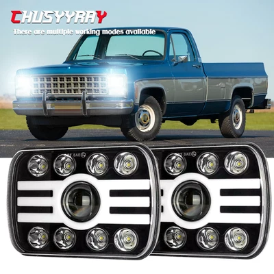 Par de faros LED Halo 5x7" 7x6 pulgadas para camioneta Chevrolet C10 C20 C30 1980-1986 Foto 1 de 4