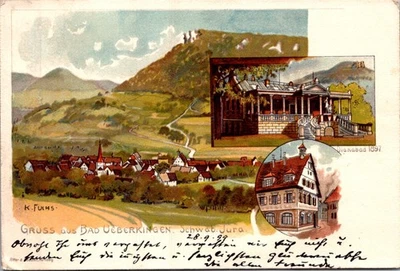 GERMANY 1899 VINTAGE POSTAL PICTORIAL POSTCARD BAD UEBERKINGEN ADDR & POSTMARK - Image 1 of 2