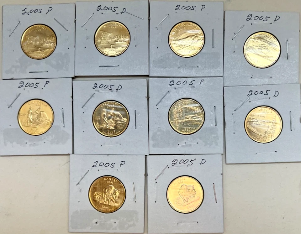 2005 P & D 24 karat gold Overlay State Quarter (10 coins) - Image 1 of 2