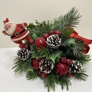 Candela centrotavola vintage natalizia alberi di Natale, Babbo Natale, agrifoglio, verde - Foto 1 di 7