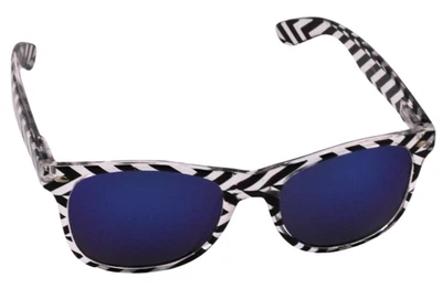 GAFAS DE SOL - Marco clásico a rayas negras y transparentes cebra y lente espejo azul Foto 1 de 4