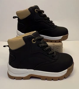 NWT Boys Baby/Toddler Black Beige  High Top Outdoor Sneaker Hiking Boots Size 6C - Picture 1 of 9
