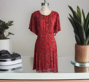 New Next Size 20 Red Ditsy Floral Print Celia Birtwell Mesh Short Sleeve Dress - Picture 1 of 18