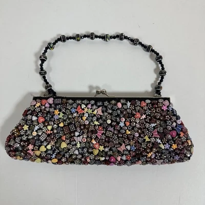 Bolso sin asas de noche con cuentas colorido beso bloqueo cadena correa maximalista caprichoso Foto 1 de 4