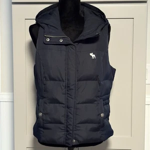 Gilet imbottito vintage Y2K donna L Abercrombie & Fitch piumino d'anatra blu navy grande - Foto 1 di 12