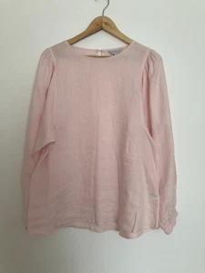 Tirelli Top Smock 100% Linen Light Pink Size Large Long Sleeve Blouse Summer VGC - Picture 1 of 10