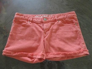 Express Women's Size 6 Solid Orange/ Peach Denim Cut Off Cuffed Stretch Shorts - Picture 1 of 6