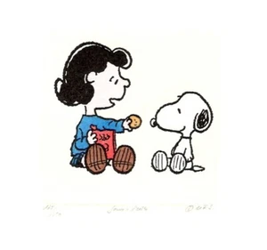 SNOOPY AND LUCY HAND PAINTED LTD ED ETCHING - Picture 1 of 1