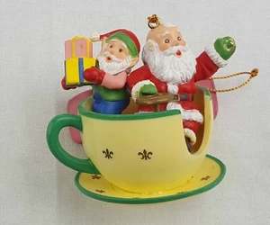 Traditions Collectible Gift Ornament Santa and Elf in a Cup - Picture 1 of 6