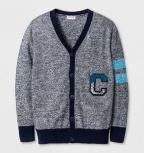 Cat & Jack Boys' Blue Multi V-Neck Letterman Cardigan Sweater Size XL (16) New - Picture 1 of 11