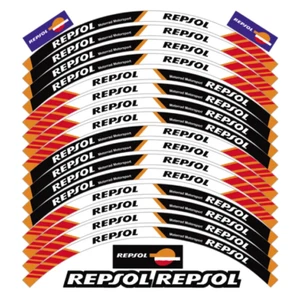 Motorcycle Wheel Rim Sticker Decals Set 17" Repsol Orange White Black - Picture 1 of 1