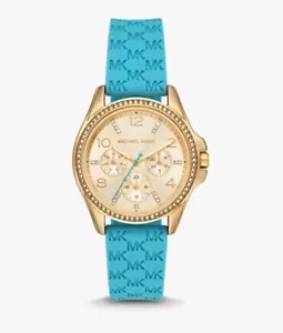 Michael Kors Mini Pilot Pavé Gold-Tone and Logo Silicone Watch - Picture 1 of 6