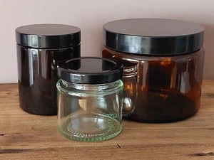 Amber jar 500ml 180ml white jar 125ml with lids - Picture 1 of 16