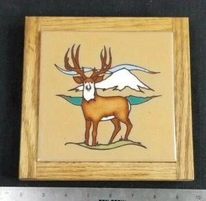 Vintage Deer Ceramic and Wood Trivet - Picture 1 of 4