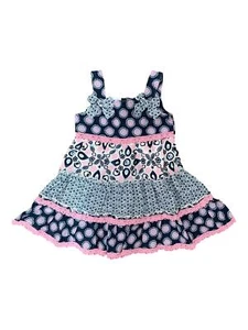 Infant & Toddler Girls Navy Blue & Lavender Ruffle Bow Summer Dress 3T - Picture 1 of 2