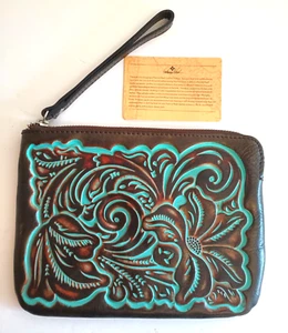 Bolso sin asas Patricia Nash Cassini de cuero italiano con herramientas marrón turquesa - Imagen 1 de 5