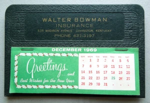 Walter Bowman Insurance Covington Kentucky Vintage 1970 CALENDARIO DE ESCRITORIO  - Imagen 1 de 4