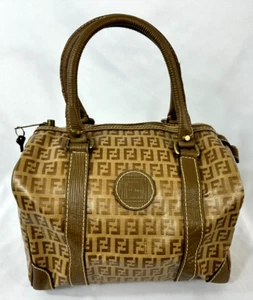 Vintage Fendi Boston Bag M Brown Forever Bauletto Zucchino Monogram PVC Italy - Picture 1 of 12