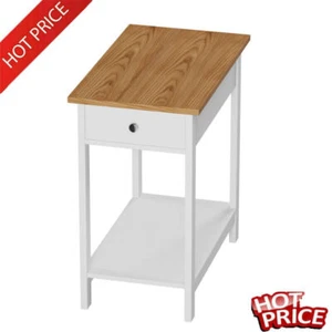 Rectangular Side End Table Nightstand W/Drawer Durable Living Room Bedroom White - Picture 1 of 5