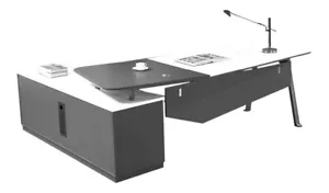 Chef Schreibtisch Carolina rechts Lederoptik anthrazit weiß Sideboard Büromöbel - Bild 1 von 6