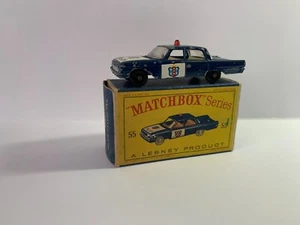 Matchbox Lesney 55 Ford Fairlane police Metallic blue Rare KBPWs NMIB 55b - Foto 1 di 6