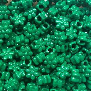 Flower Beads Green Large Hole Pony Beads Made in USA