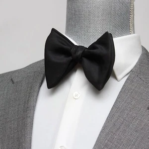 Men's Self-tied Big Butterfly Bow Tie Black Silk Linen S599 - Picture 1 of 13