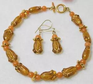 JEWELRY BY JUNE RED AVENTURINE & GLASS BEAD BRACELET & EARRING SET - Picture 1 of 5