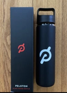 PELOTON Glass Water Bottle w/ Silicone Non-Slip Grip Black 16 oz Workout NIB - Picture 1 of 3