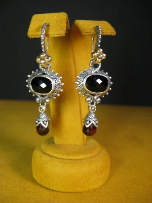 PENDIENTES COLGANTES BARBARA BIXBY ÓNIX GRANATE FLOR Plata 18K Piedras Preciosas Briolette Foto 1 de 3