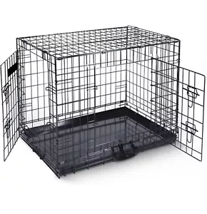 42in Pets Dog Cage Crate Pet travel Black Metal Folding Doors Front & Side XL - Picture 1 of 6