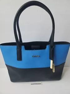 Beautiful Calvin Klein Blue Black Block Saffiano Leather Tote Handbag Purse - Picture 1 of 17