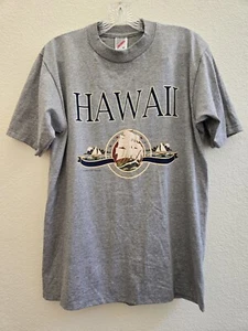 VTG Y2K Jerzees Hawaii Tourist T-Shirt Men M Grey Short Sleeve Heavyweight USA - Picture 1 of 10