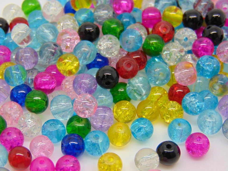 Mix Colour Round Glass Crackle Beads ( 200 - 4mm ) ( 100 - 6mm ) (50 - 8mm ) - Image 1 of 1