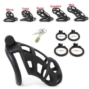 Kit Dispositivo Blocco Gabbia di Castità Maschile Cobra con Dispositivo Verginità 4 Anelli 5 Misure - Foto 1 di 11