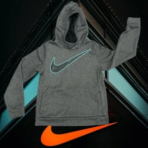 Nike Gray Green Black Boys Girls Youth Center Swoosh Sweatshirt Hoodie Large - Picture 1 of 8