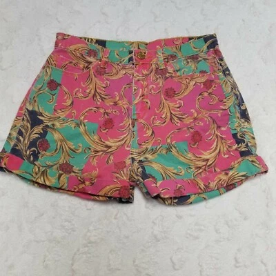 Pantalones Cortos de Jean BDG Para Mujer Estampado Paisley Puños Informales 5 Bolsillos Rosa Verde Algodón Foto 1 de 4