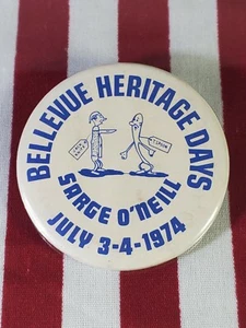Vintage 1974 Bellevue Iowa Heritage Days "Sarge O'neal" Button Pin - Imagen 1 de 2