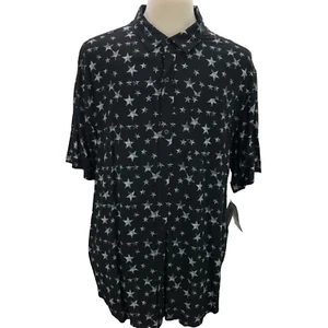 LuLa Roe 2XL XXL Black Stars Short Sleeve Button-Up Casual Men's Shirt - Picture 1 of 8