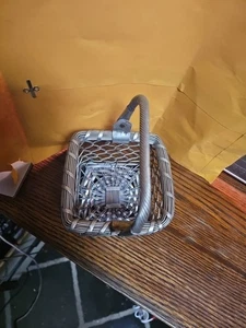 Vintage Aluminum Metal Wire Basket Woven 5x 5x 3 Inch Square Serving with handle - Picture 1 of 2