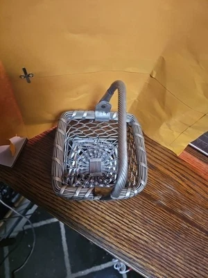 Vintage Aluminum Metal Wire Basket Woven 5x 5x 3 Inch Square Serving with handle - Image 1 of 2