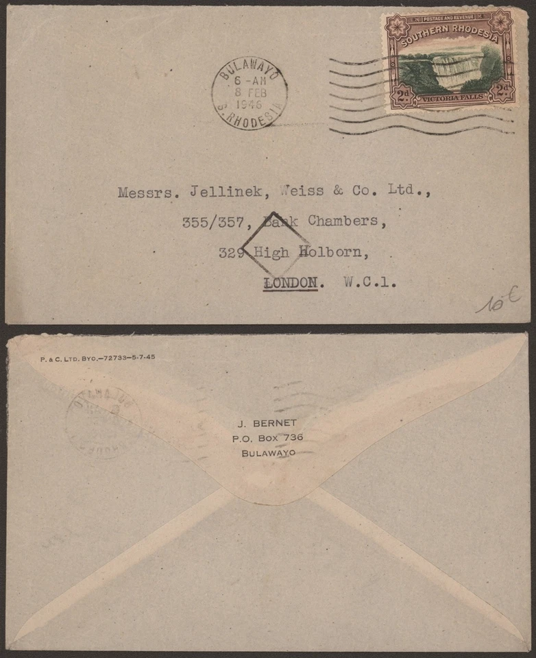 Rodesia del Sur 1945 - Cubierta a Londres Inglaterra D762 Foto 1 de 1